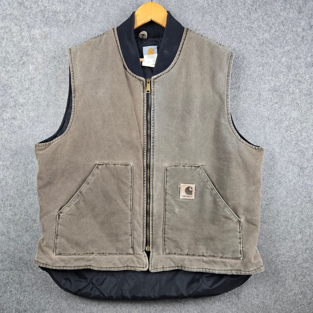 Vintage Carhartt V02CHT Vest Mens XL Brown Duck Canvas Quilted Lining Workwear